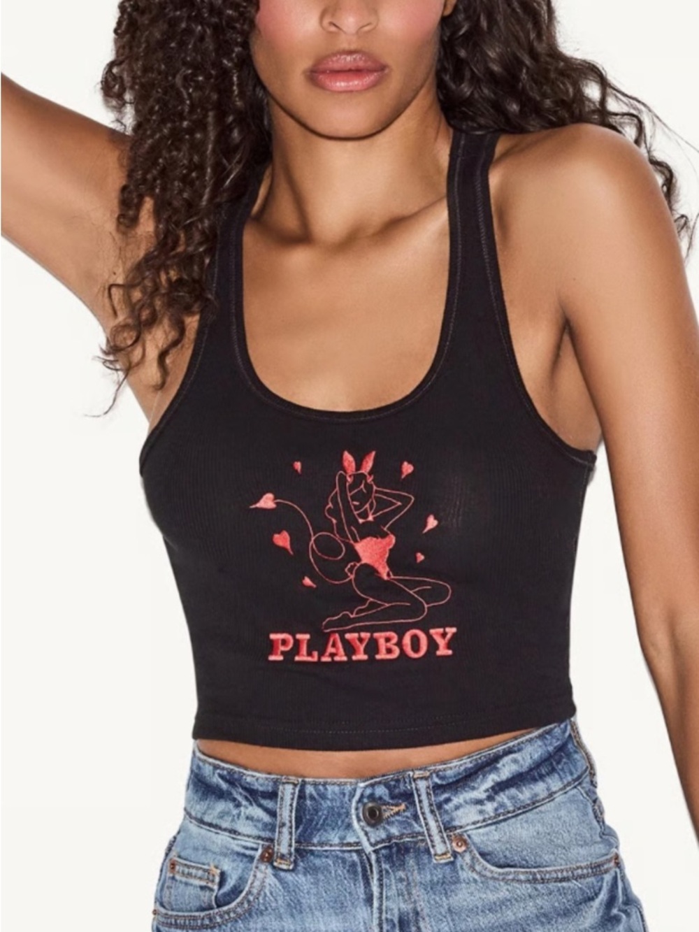 Playboy Razorback Demon Tank with Red EMBROIDERED graphics-RARE